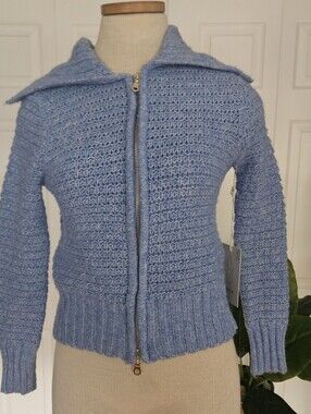 NWT Joie Light Blue Knit Cardigan Zip-Up Chunky Collar Sweater Jacket Size XS